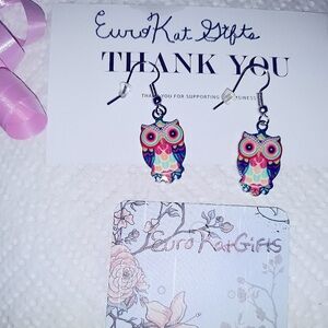 COLORFUL Owl Dangle Earrings Mystical Wise Hoot Bird lover animal Jewelr…